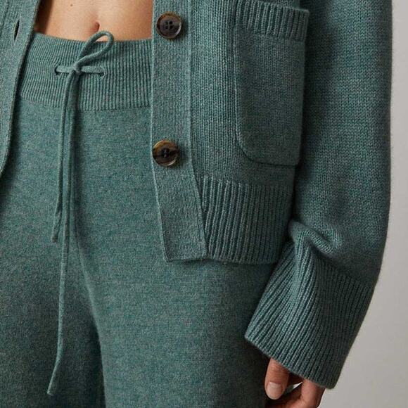 Lisa Yang Sofi Trousers Pants 100% Cashmere Jade Green Sz 0 XS NWT $565 Wide Leg - Picture 2 of 16